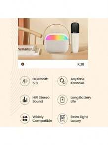 Wireless Karaoke Speaker Wireless Portable Mini Speaker Speaker Karaoke Mini Speaker Set Karaoke K12/K19/K30 - k30-micrô kép-màu be - Xem 4