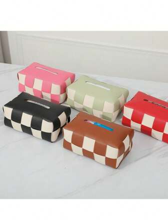 1 件简约棋盘格纸巾盒，高档皮革纸巾盒客厅卧室汽车内纸巾盒，多种颜色可选，适用于家庭厨房卧室客厅餐厅，家居装饰配件，装饰盒，女性婚礼礼物，夏季旅行节日必备