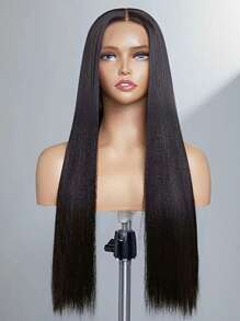 Peluca frontal con encaje transparente sin pegamento de 13 x 4 pulgadas con cabello de bebé alrededor, línea del cabello previamente ondulada, cabello liso tipo bob, color negro natural, adecuada para varias razas, uso diario y de fiesta de 8 a 36 pulgadas