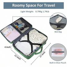 Mochila de Viaje 10 kg Avion 35L Grande Impermeable para Hombre y Mujer, Compartimento Laptop 15.6 pulgadas, Puerto USB Integrado, Maleta Mano Funcional, Práctica Equipaje Cabinas, Negro - Verde Peridoto - Ver 10