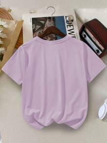 Tween Girl Cartoon Rabbit Print Crew Neck T-Shirts Spring And Summer Girl's Casual Tee Soft Tops