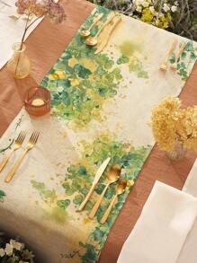 1pc Watercolor Style Yellow & White Flower, Floral Plant, Leaf Pattern Rectangular Double-Sided Printed Table Runner, Suitable For Daily Dining Room, Kitchen, Tabletop Decor, Cabinet Cover, Indoor/Outdoor Party, Gift For Family