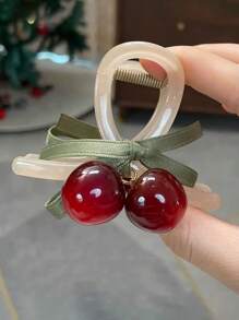 1 pieza Nuevo Clip de Cabello con Lazo de Cereza Marrón, Diseño Elegante y Dulce, Adecuado para Niñas y Mujeres para Fiestas, Ir al Trabajo, Vacaciones, Accesorios de Cabello de Otoño e Invierno para Mujeres