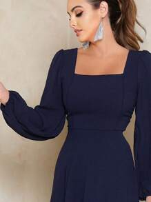 NM Nama Marie Navy Blue Square Neck Long Dress - 藏蓝色 - 查看 4