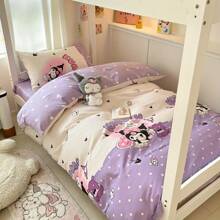 Sanrio 4pcs/Set Sanrio Kuromi Bedding Set, Cute Bedding, Warm And Soft 1 Quilt Cover + 2 Pillowcases + 1 Sheet, Soft And Comfortable Durable Bedroom Bedding, Does Not Include Quilt And Pillowcase, 78.74''*90.55'', Purple