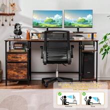 Escritorio Gamer 150 cm con Cajones y con Soporte para Monitor, Escritorio Minimalista,Escritorio para Computadora,Escritorios Modernos,Escritorio Industrial,Escritorio Top Living,para PC Gamer - Color caoba - Ver 5