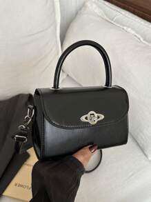 Women's Handbag, Fashionable Minimalist Lock Flap Mini Square Bag, Solid Color Versatile Shoulder Crossbody Bag