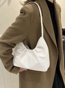 Elegant & Fashion Shoulder Bag, Crinkle Solid Color Handbag, Underarm Bag For Spring And Autumn - White - View 4