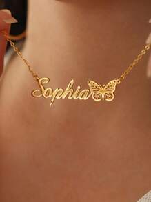 12pcs Customized Butterfly Birth Month Necklace, Stainless Steel Personalized Name Plate Necklace, Fashionable Charm Jewelry For Wedding, Party, Birthday, Autumn Seasons, Ideal Gift For Girlfriend, Mother, Family, Friend, Daughter, Grandparent