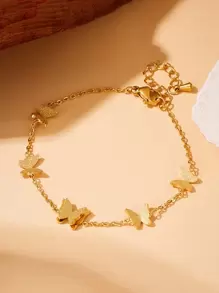1 pieza Pulsera elegante de cadena con 5 mariposas de moda, brazalete de lujo de alta gama y sensación de sencillez, sin incluir caja de regalo