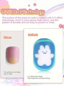 (168pcs 7 Packs) And (24pcs 1 Pack) Children's Acrylic False Nails Press-On Pre-Glued Full Cover Glitter Cute Everyday Food, Macron Biscuits, Small Cakes, Pizza, French Fries, Strawberries, Cherries Other Elements Short Children's Stick-On False Nails Set Suitable For Children Little Girls - Cute Simple Food Festival Party Theme Nail Diamond - Multicolor - View 6