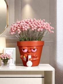 1 pièce Pot à fleurs fumant potté Pot de fleurs fumant amusant Pot de plante avec un visage fumant Pot de succulente miniature en résine amusant Convient pour la décoration de bureau, maison, cuisine et jardin