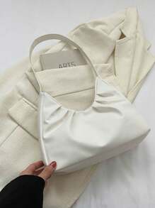 Elegant & Fashion Shoulder Bag, Crinkle Solid Color Handbag, Underarm Bag For Spring And Autumn - White - View 2