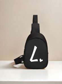 1 Shoulder Bag Mini Letter Heart Printed Chest Bag, Cute, Fashionable, Lightweight, Soft Wool Material Zipper Closure Chest Bag, Suitable For Boy And Girl Traveling, Vacationing, Outdoor, Backpacks, Giving Birthday Gifts To Family And Friends - AD03-036 Black Bag With White Small Love Letters - View 25