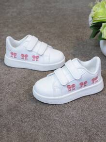 1 Pair Kids Versatile Breathable White Sneakers With Embroidered Bow, Chinese Knot Decor, Fashion Casual Patchwork Flat Shoes For Boys And Girls