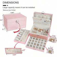 Earring Jewelry Box For Women Girl Stud Organizer, 5 Layers Girl Jewelry Organizer Box With Lock Earring Holder Organizer Necklace Ring Jewelry Organizer Box For Girls (Black)