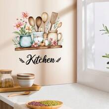 1 Piece, Creative English Slogan Kitchen Utensil Pattern Self-Adhesive Wall Sticker, PVC Waterproof Self-Adhesive, Used For Kitchen And Restaurant Home Decoration, Wall Art Sticker Room Decor Wall Decor Bathroom Decor Home Decor Living Room Wall Paper Wall Stickers House Decor Bedroom Decor Room Decoration Stuff Living Room Decor Wallpaper Kitchen Accessories Kitchen Items Kitchen Decor