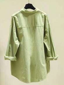 Cămașă casual pentru navetiști, cu mânecă lungă, cu umăr căzut, cu un singur piept - Verde - Vizualizare 2