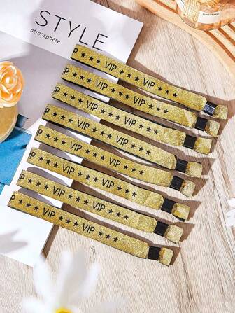 5pcs/Set VIP Wristbands, Gold And Black Glitter VIP Concert Wristbands, Distinguished Guest Entry Wristbands, Manually Adjustable And Reusable Wristbands For VIP Identification, Party Bracelets, Lightweight Event Wristbands For Parties, Wedding, Birthday, Music Festivals, Clubs, Amusement Parks, Holidays, Nightclubs, Water Parks