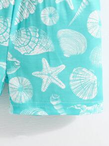 3pcs/Set Fashionable Baby Girl & Boy Shell Printed Top, Printed Shorts And Hat, Summer Outfit - Blue - View 7