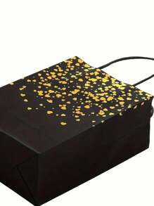 6 pièces Sacs cadeaux marron et noirs, sacs en papier kraft avec feuille d'or, sacs cadeaux en papier kraft avec anses, sacs de faveurs de fête pour mariage, anniversaire, Noël, Saint-Valentin (21x15cm). Décorations de fête pour cadeaux, remise des diplômes, anniversaire.