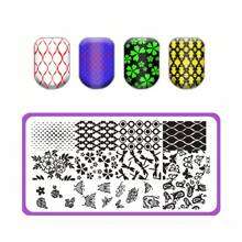 美甲印花板花叶心形印花模板几何蕾丝字母线条主题美甲不锈钢板转印图像板美甲工具 - 藍色 - 查看 6