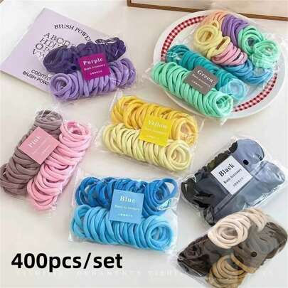 400pcs/300pcs/50pcs/20pcs Colorful Women Scrunchies, Seamless Gradient Scrunchies, Elastic Hair Ties, Non-Damaging Hair Loops, Candy Color Elastic Hair Bands, Curling Towel Hoops Home Bathroom Decor Fall Decor Back To School