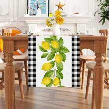 White And Black Buffalo Plaid Lemon Farmhouse Style Table Runner, Decor For Kitchen Dining Table, Spring/Summer - Yellow - View 3