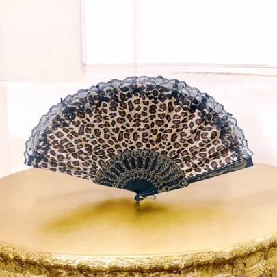Leque de Mão Estampado de Animal Print de Onça