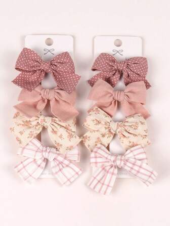 8pcs Bow Hairclips Set, Full Head Coverage, Skin-Friendly, Suitable For Daily Wear, Party, Travel