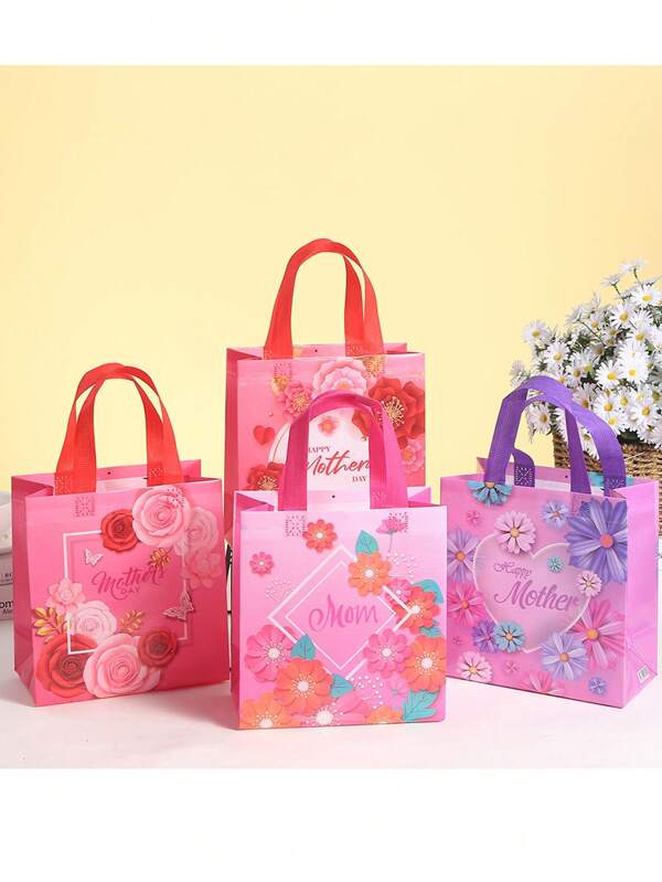 6/12 Unidades Bolsas de regalo para el Día de la Madre, recuerdos de boda, bolsas de compras, bolsas reutilizables impermeables, bolsas de embalaje de tela no tejida
