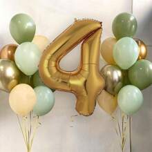 20pcs/Set 32 Inch Gold & Olive Green Theme Party Decorative Foil Balloons, Includes 1-6 Numeric Foil Balloon Set, For Birthday Outdoor Decorations
