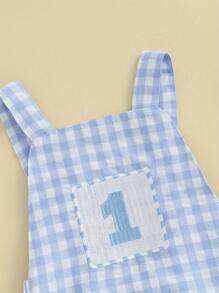 Baby Boys Rompers 1st Birthday Clothes Letter Embroidery Sleeveless Summer Bodysuits Jumpsuits - 藍色 - 查看 6