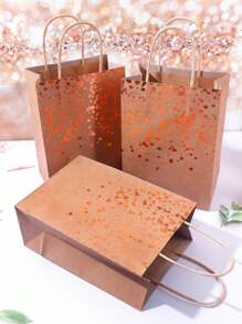 6 pièces Sacs cadeaux marron et noirs, sacs en papier kraft avec feuille d'or, sacs cadeaux en papier kraft avec anses, sacs de faveurs de fête pour mariage, anniversaire, Noël, Saint-Valentin (21x15cm). Décorations de fête pour cadeaux, remise des diplômes, anniversaire.