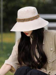 1 pieza Sombrero de cubo de unicolor con banda tejida para mujeres, casual y de moda, liviano y transpirable para protección solar, adecuado para actividades al aire libre, viajes, campamento, senderismo, diseño unisex para uso diario, primavera/verano