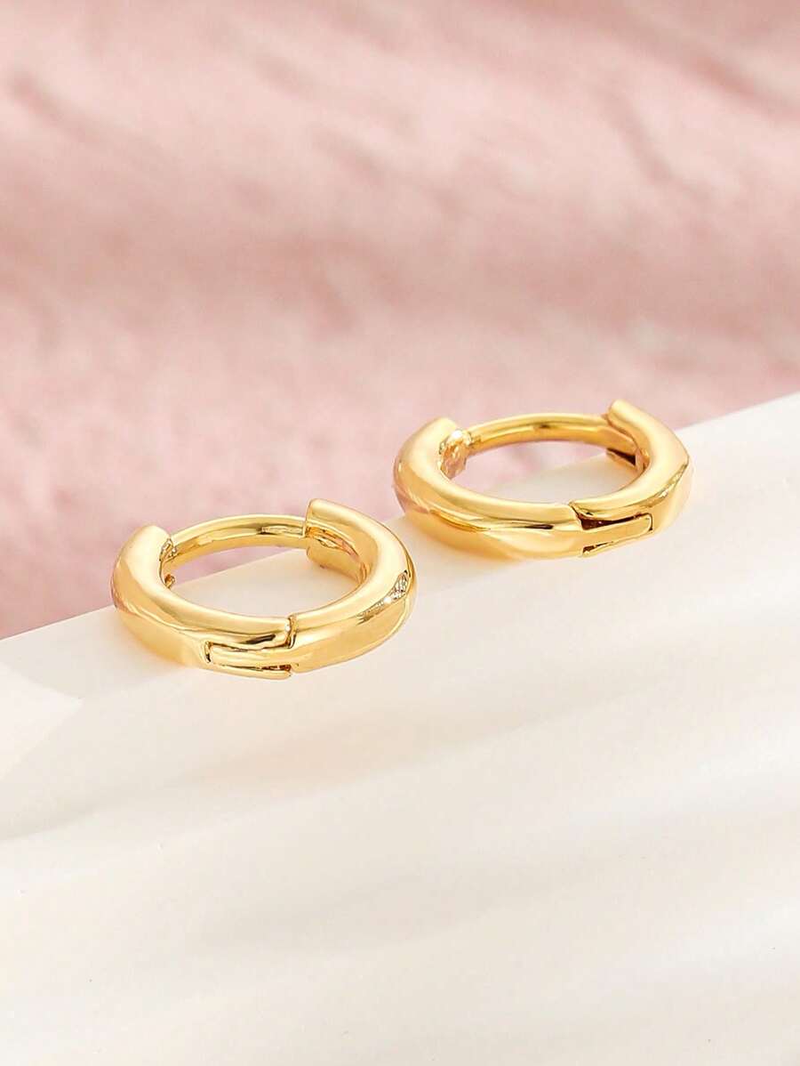 1pair Minimalist Copper Hoop Earrings For Girls For Daily Wear For Kids Birthday Gift - Yellow Gold - View 1