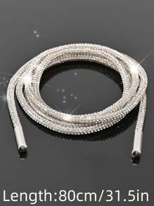 2Pcs White Rhinestone Shoelaces With Rhinestone Decoration, Fashion Diy Lace For Sneakers And Athletic Shoes - White - View 5