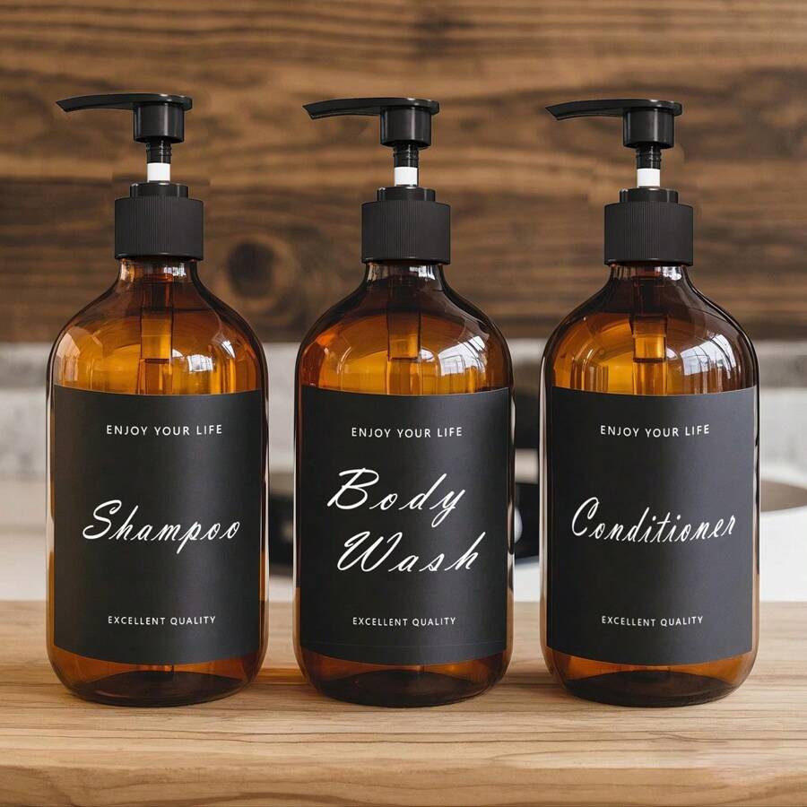 LEAPAIR 1/2/3Pcs 500ml/16.9oz Refillable Lotion Dispensers Bottles Bath Shampoo Conditioner Dispenser Shower Bottle For Bathroom Empty Container With Labels,Hand And Dish Soap Dispenser Set Kitchen Items Kitchen Accessories Kitchen Kitchen Tools - Multicolor - View 1