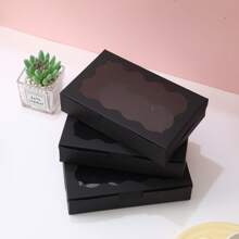 12 件黑色纸质饼干盒，带透明窗口，小礼品容器，用于甜点、糕点、糖果，适用于婚礼、派对、圣诞节、生日、婴儿洗礼情人节 - 黑色 - 查看 8