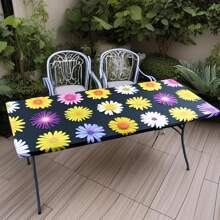 1pc Spandex Picnic Table Cloth, Elastic Fitted For 6ft Rectangle Tables, Washable Stretch Patio Table Cover For Outdoor, Camping, Banquet And Parties