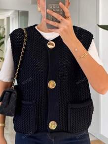 Women Knit Weave Vest Spring Summer Sleeveless Jacket Spring Autumn Casual Slim Elastic Solid Top