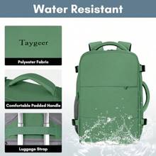 Mochila de Viaje 10 kg Avion 35L Grande Impermeable para Hombre y Mujer, Compartimento Laptop 15.6 pulgadas, Puerto USB Integrado, Maleta Mano Funcional, Práctica Equipaje Cabinas, Negro - Verde Peridoto - Ver 7
