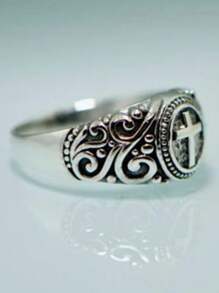 1 Pc Vintage Floral Cross Ring, Minimalist Style Suitable For Girls Girls Daily Wear Jewelry Gift