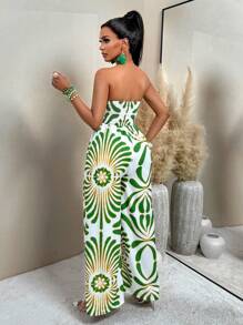 AIJ Amarilo Women's Sexy Vintage Floral Print Pleated Wide Leg Jumpsuit (Random Print), Summer - Green Flowers On White Background - View 6