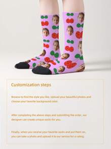 1 Pair Customized Face Print Mid-Calf Socks For Kids/Teens, Personalized With Photo Design, Interesting Custom Image Socks For Boys And Girls, Suitable For Daily Wear, Festivals, Birthdays, And Other Occasions - Multicolor - View 4