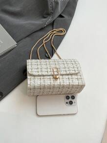 Fashionable Commuter Messenger Bag, Retro Minimalist Shoulder Bag, 2025 New Crossbody Bag For Women, Small Niche Chain Square Bag - White - View 5