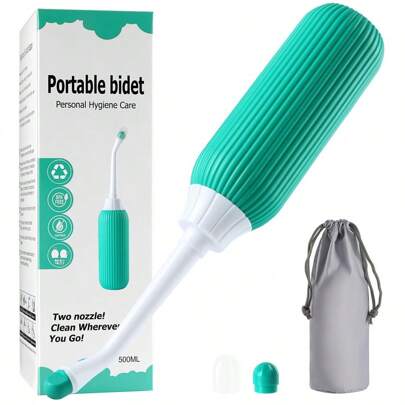 500 ml Bouteille de bidet pliable portable, avec 2 buses et sac de voyage, pour les soins d'hygiène personnelle (vert) Accessoires de salle de bain Outils de salle de bain