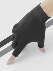 1 双黑色半指健身手套，带全掌和腕部支撑 - 耐磨，适合举重、训练、拉伸和户外跑步，编织涤纶面料 - 黑色 - 查看 6