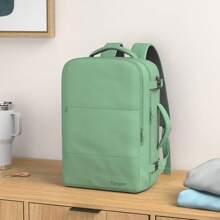 Mochila de Viaje 10 kg Avion 35L Grande Impermeable para Hombre y Mujer, Compartimento Laptop 15.6 pulgadas, Puerto USB Integrado, Maleta Mano Funcional, Práctica Equipaje Cabinas, Negro - Verde Peridoto - Ver 4