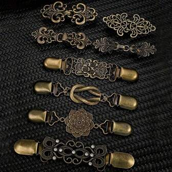 1pc Floral Vintage Style Sweater Clip - Elegant Metal Cardigan Clip For Dress Decoration